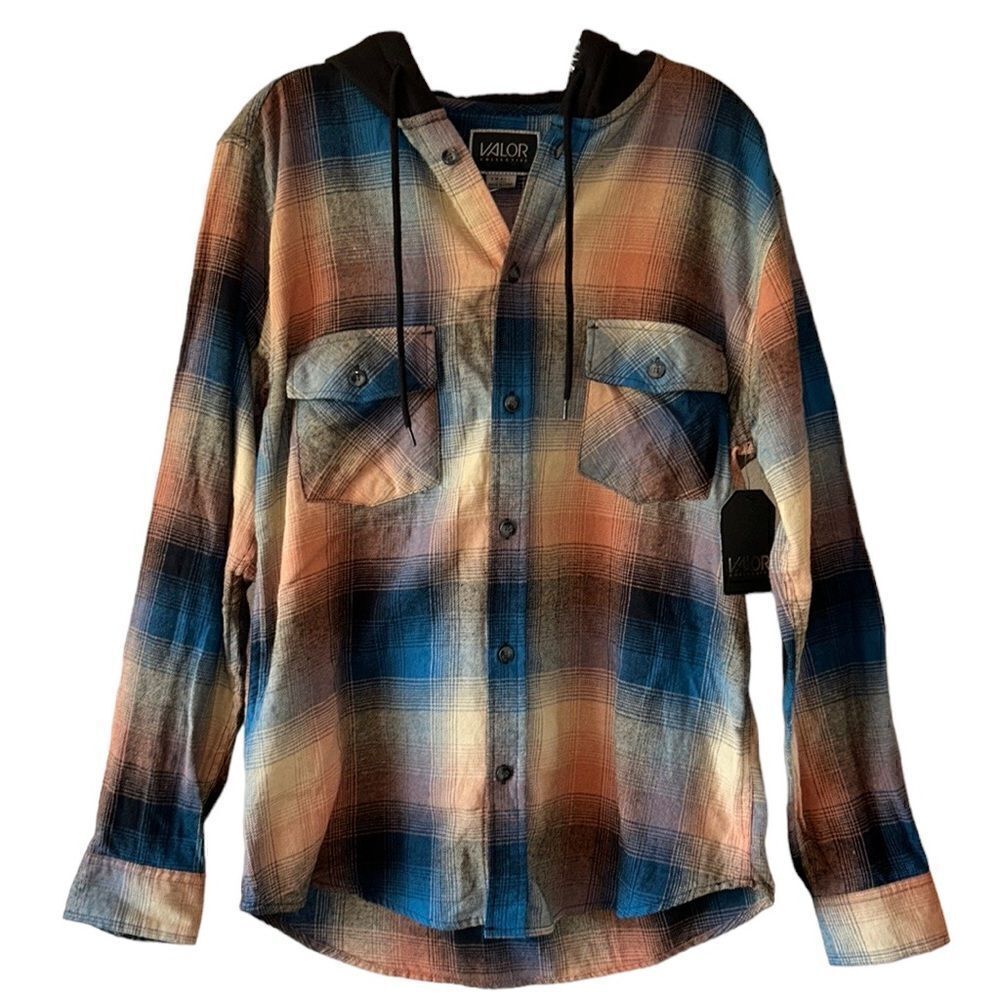 NEW Valor Collective Button Up Lightweight Flannel Hoodie